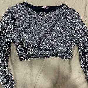 Silver Sequin Long Sleeve Top